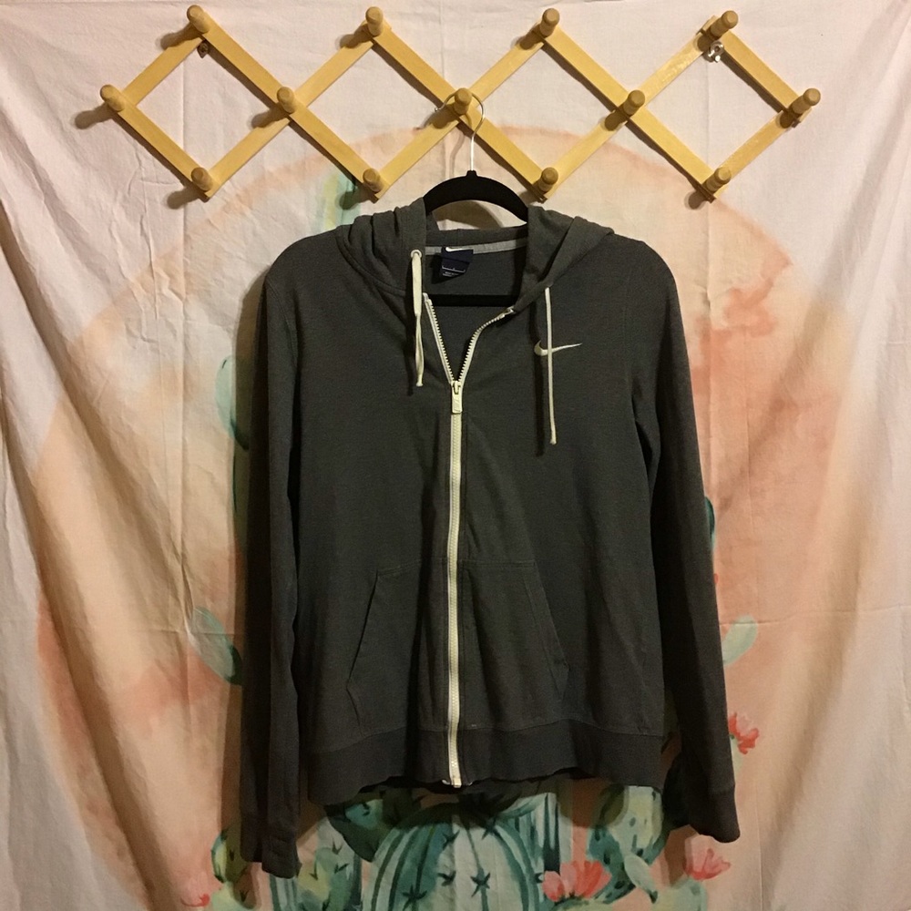 Gray Nike White Zipper Zipup Hoodie Sweatshirt